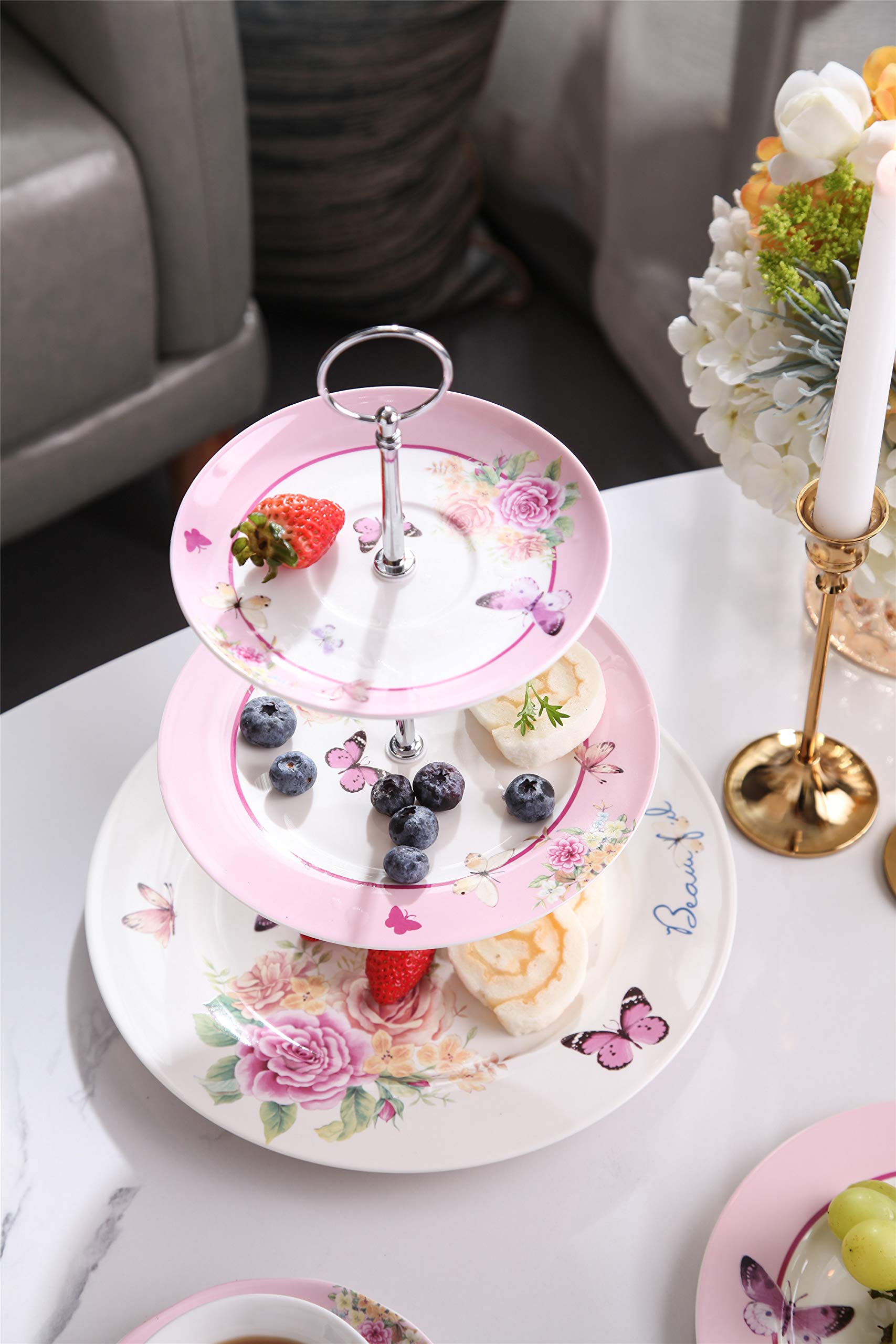 Amazon｜London Boutique 3段ケーキスタンド アフタヌーンティー 磁器